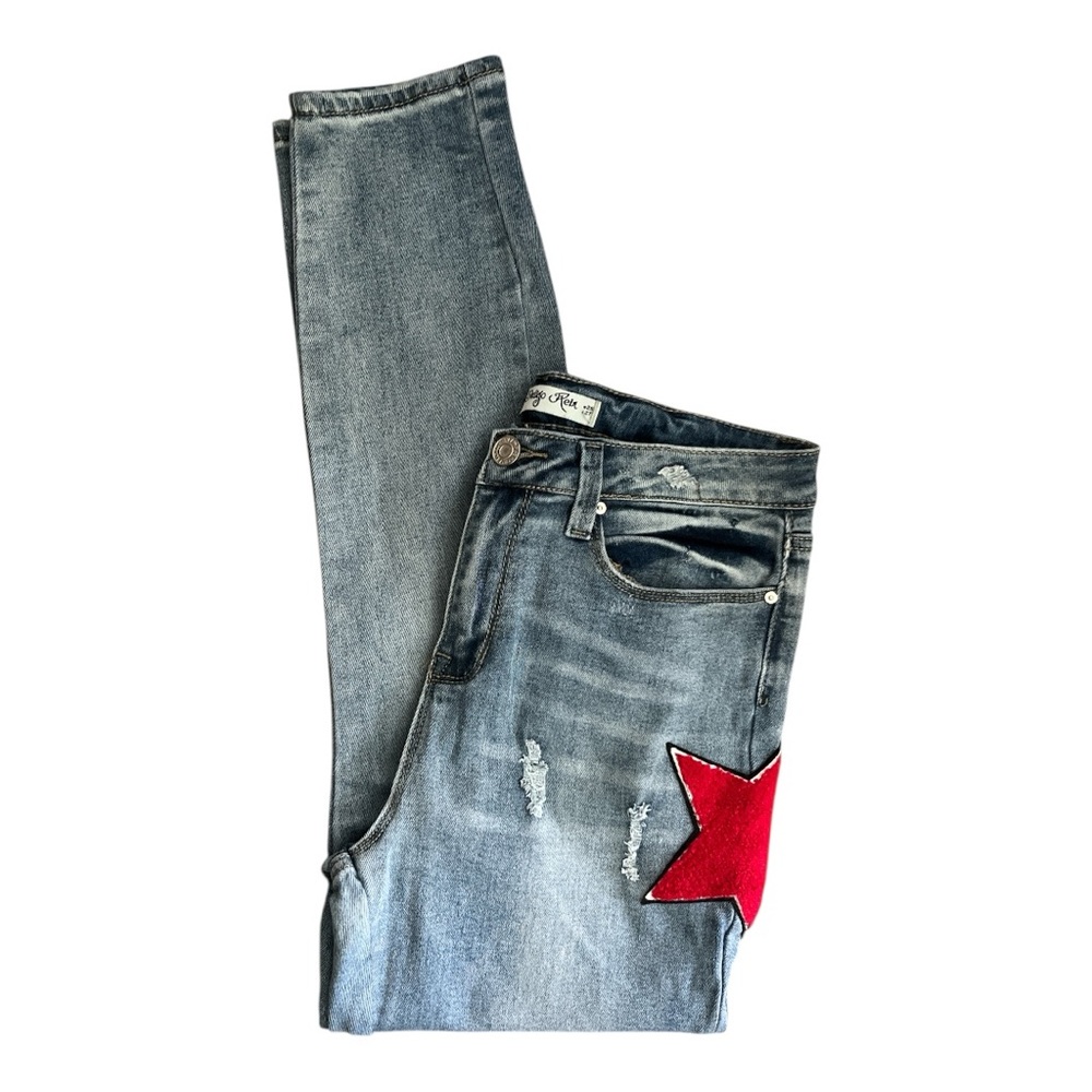 Indigo Rein Denim Jeans with Red Star Patch Size 11